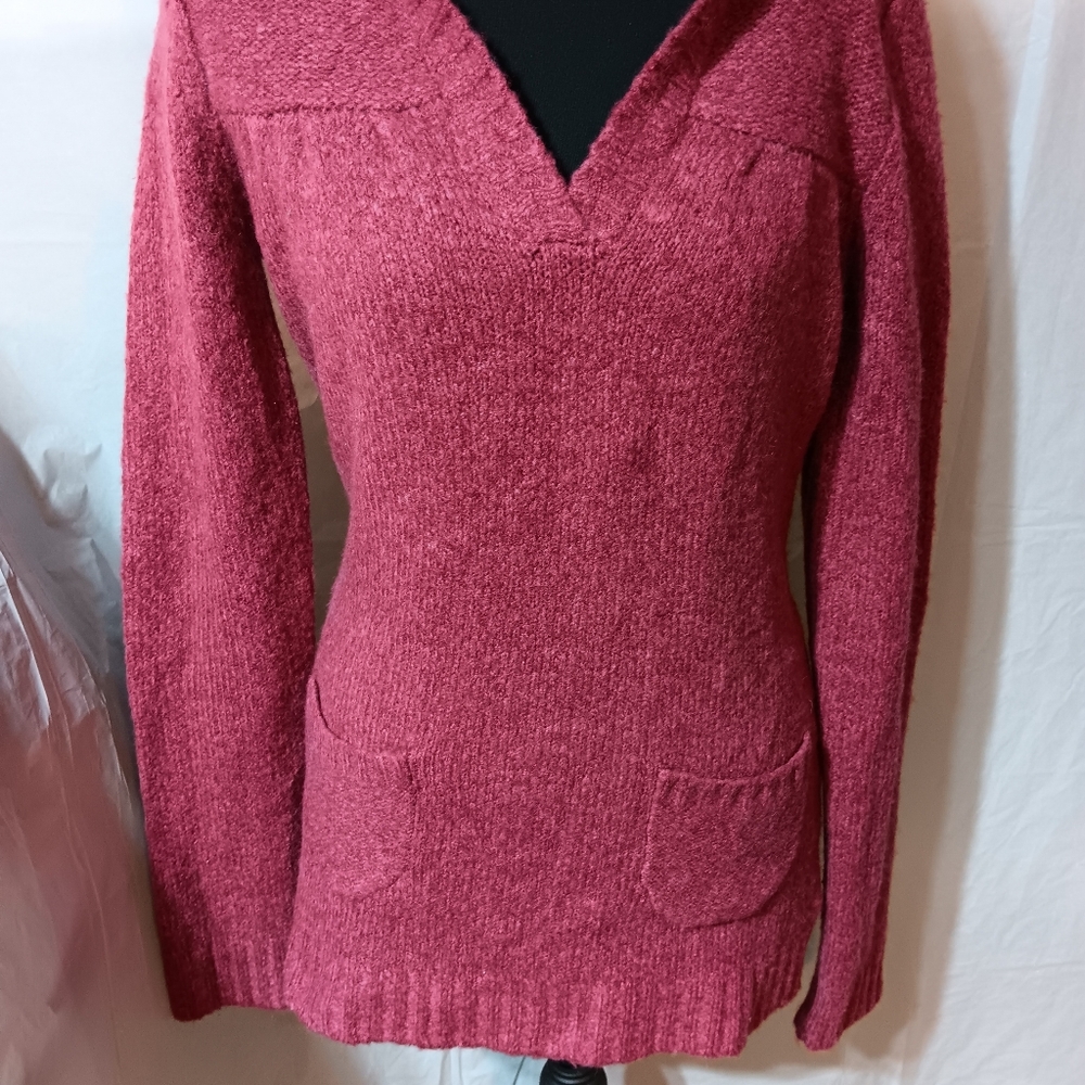 Maurices Women's M Knit Sweater Pullover-Hooded-Long Sleeve Rose Color - Picture 2 of 7